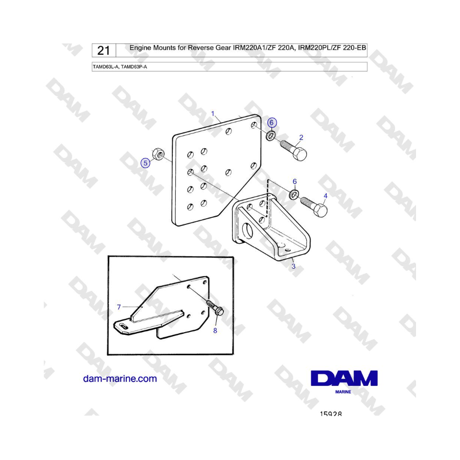 Volvo Penta TAMD63L-A, TAMD63P-A - Engine Mounts for Reverse Gear IRM220A1/ZF 220A