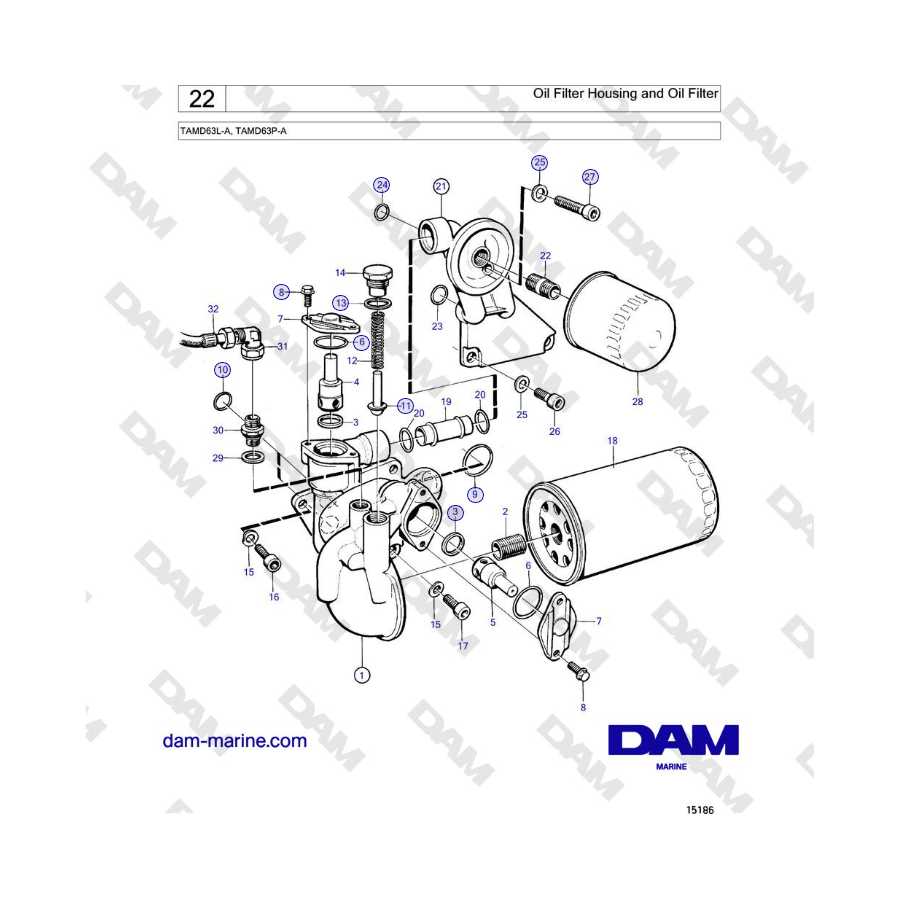 Volvo Penta TAMD63L-A, TAMD63P-A - Oil Filter Housing and Oil Filter