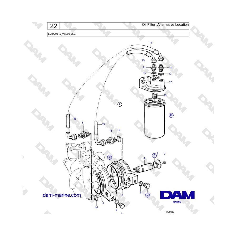 Volvo Penta TAMD63L-A, TAMD63P-A - Oil Filter, Alternative Location 