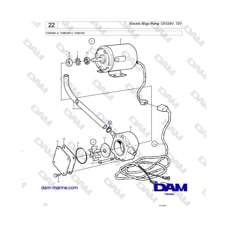 Volvo Penta TAMD63L-A, TAMD63P-A - Electric Bilge Pump 12V/24V: 12V