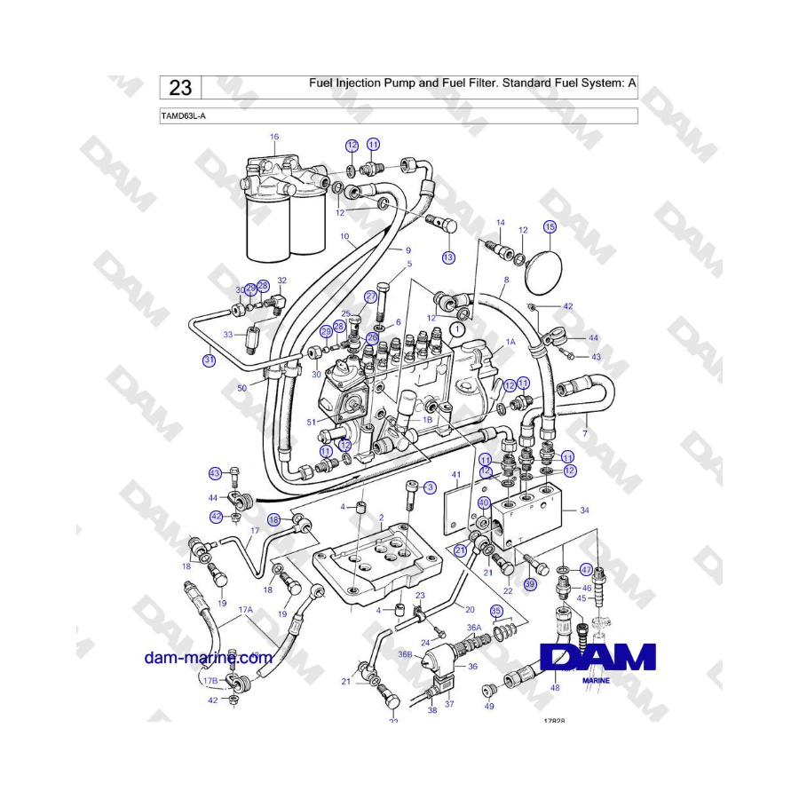 Volvo Penta TAMD63L-A - Fuel Injection Pump and Fuel Filter. Standard Fuel System: A 