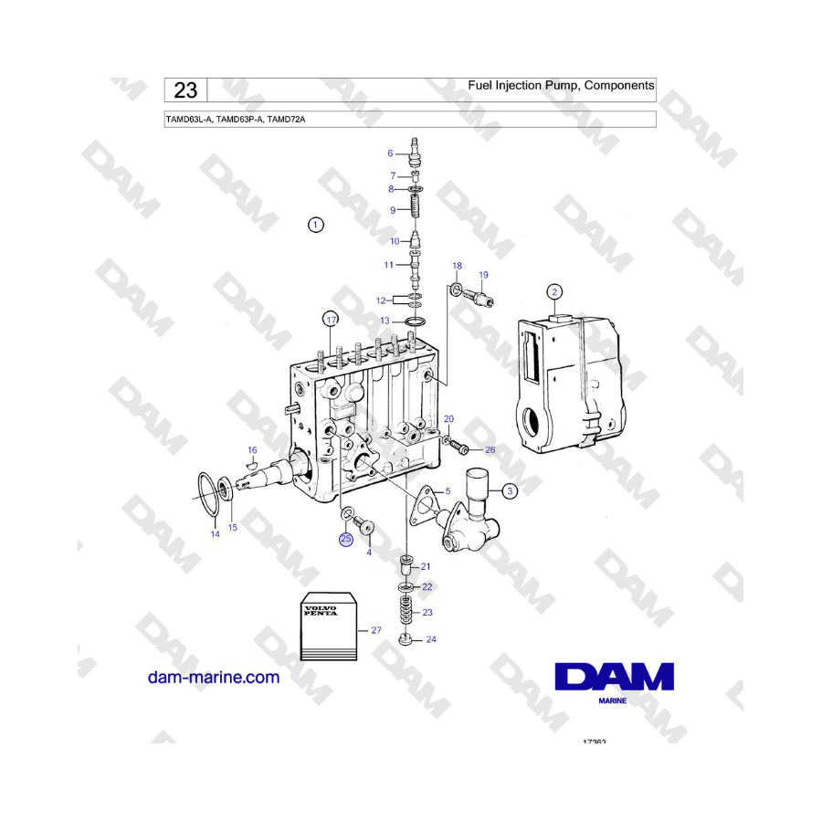 Volvo Penta TAMD63L-A, TAMD63P-A, TAMD72A - Fuel Injection Pump, Components 