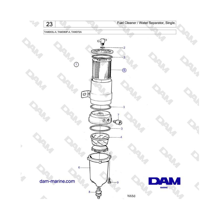 Volvo Penta TAMD63L-A, TAMD63P-A, TAMD72A - Fuel Cleaner / Water Separator, Single.