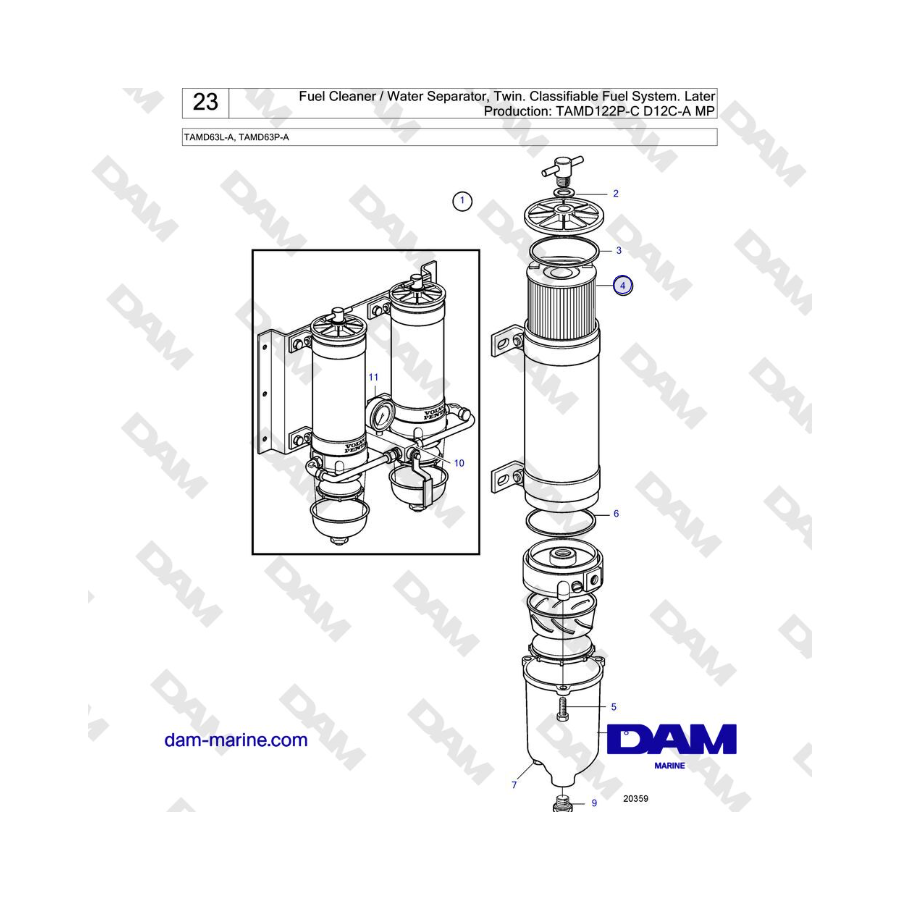 Volvo Penta TAMD63L-A, TAMD63P-A - Fuel Cleaner / Water Separator, Twin. Classifiable Fuel System.