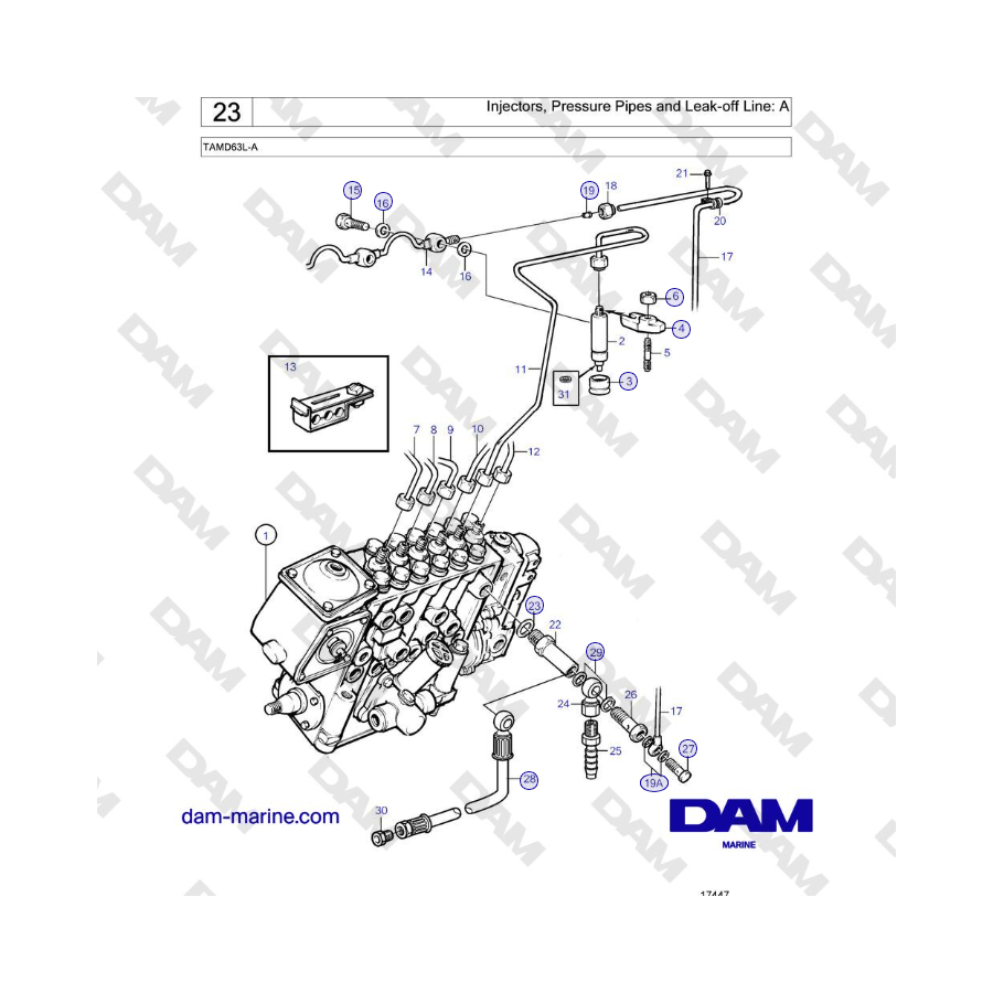 Volvo Penta TAMD63L-A - Injectors, Pressure Pipes and Leak-off Line: A