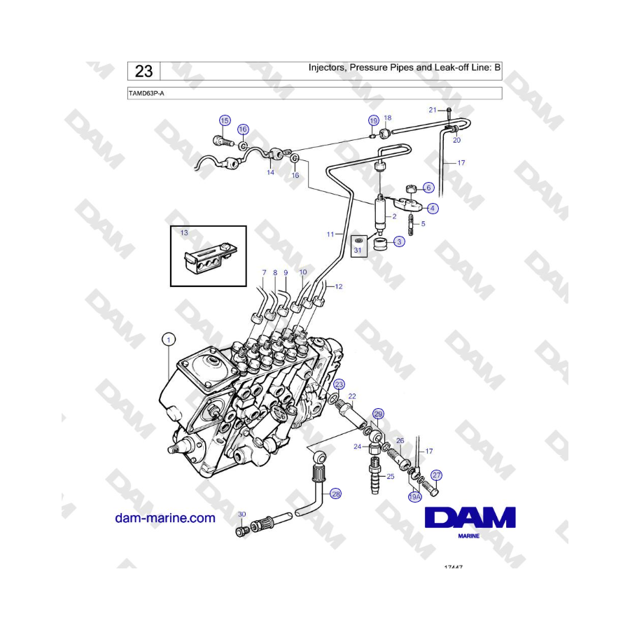 Volvo Penta TAMD63P-A - Injectors, Pressure Pipes and Leak-off Line: B 