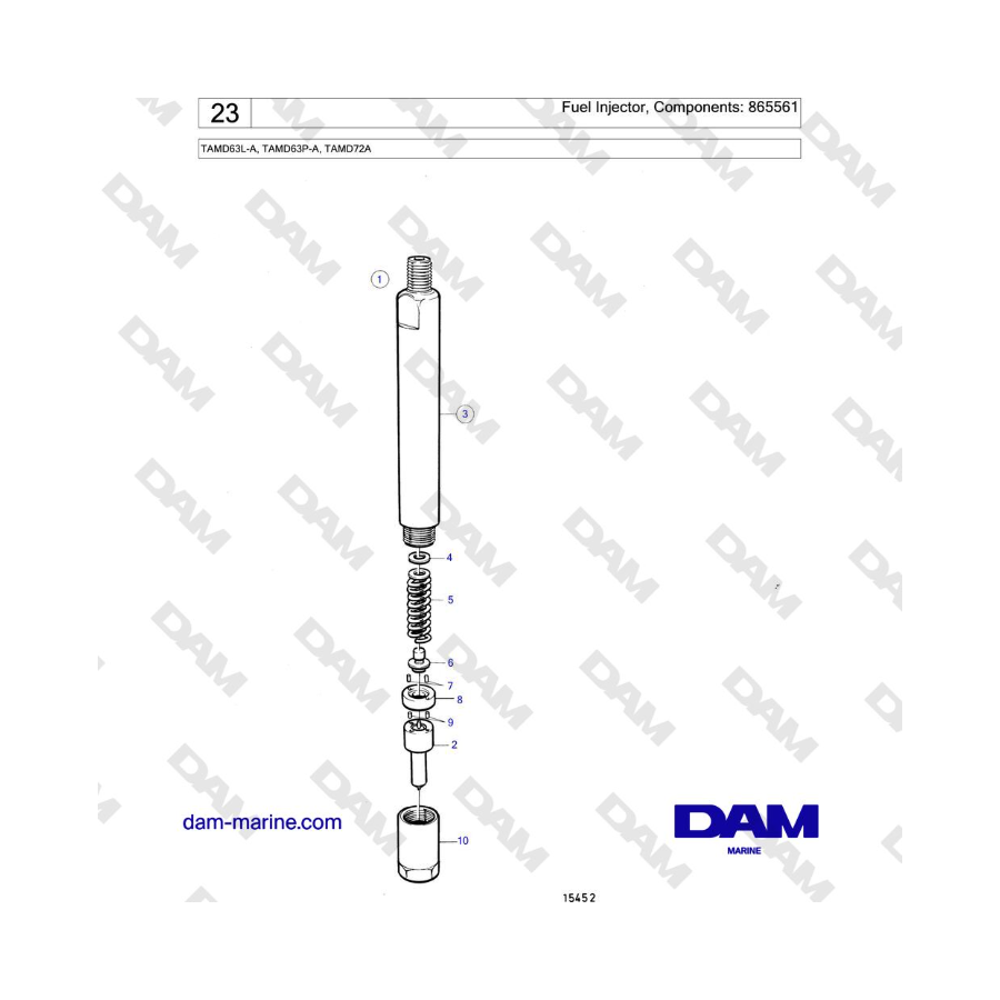 Volvo Penta TAMD63L-A, TAMD63P-A, TAMD72A - Fuel Injector, Components: 865561 