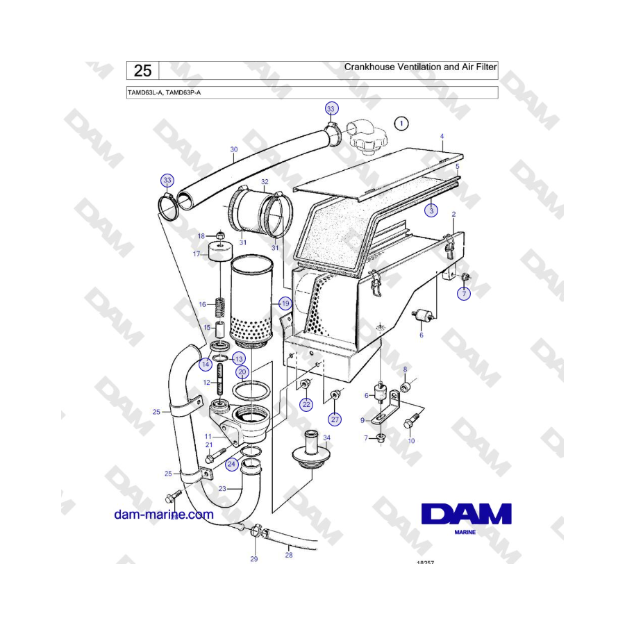 Volvo Penta TAMD63L-A, TAMD63P-A - Crankhouse Ventilation and Air Filter