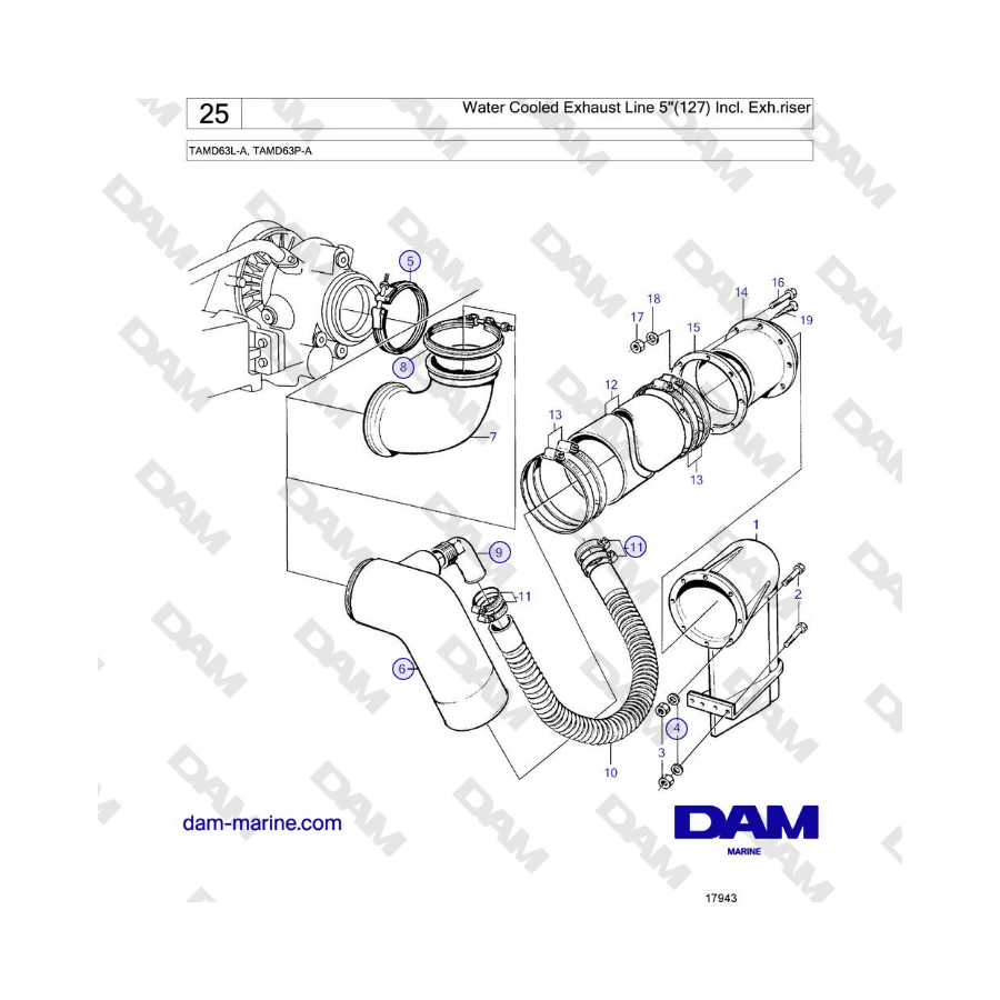 Volvo Penta TAMD63L-A, TAMD63P-A - Water Cooled Exhaust Line 5''(127) Incl. Exh.riser