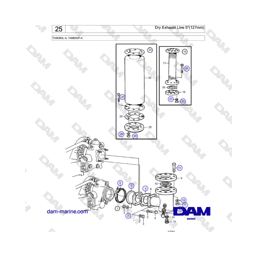 Volvo Penta TAMD63L-A, TAMD63P-A - Dry Exhaust Line 5''(127mm)