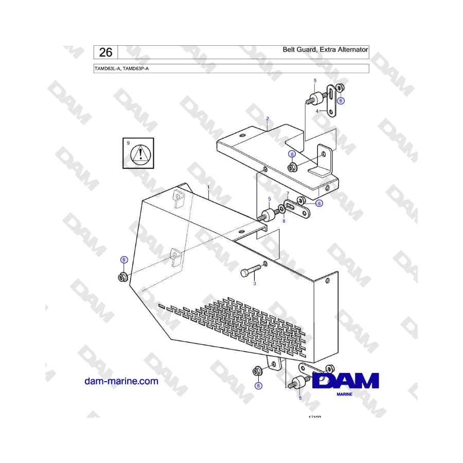 Volvo Penta TAMD63L-A, TAMD63P-A - Belt Guard, Extra Alternator