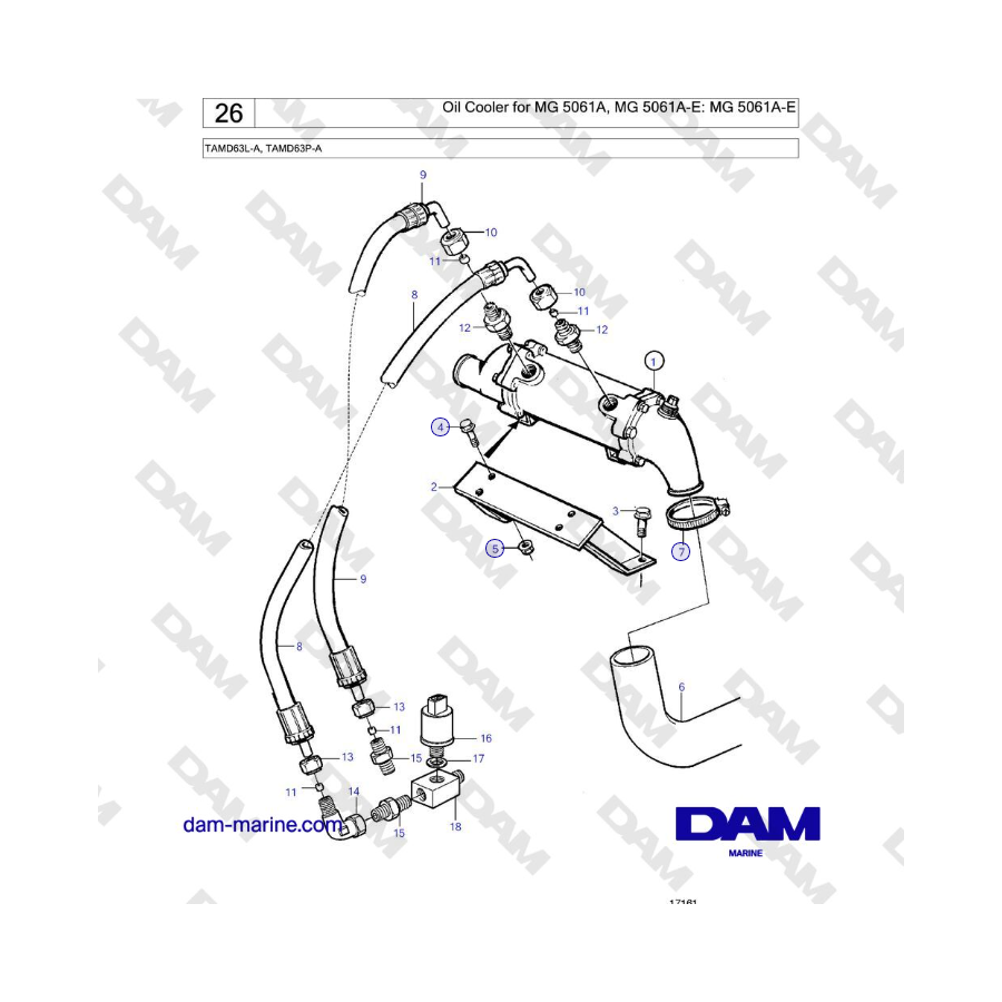 Volvo Penta TAMD63L-A, TAMD63P-A - Oil Cooler for MG 5061A, MG 5061A-E: MG 5061A-E