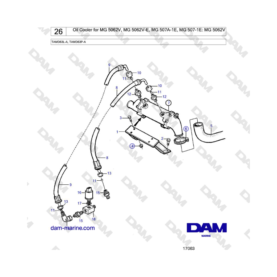 Volvo Penta TAMD63L-A, TAMD63P-A - Oil Cooler for MG 5062V, MG 5062V-E, MG 507A-1E, MG 507-1E: MG 5062V