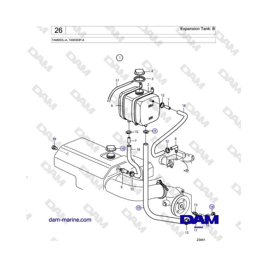 Volvo Penta TAMD63L-A, TAMD63P-A - Expansion Tank: B 