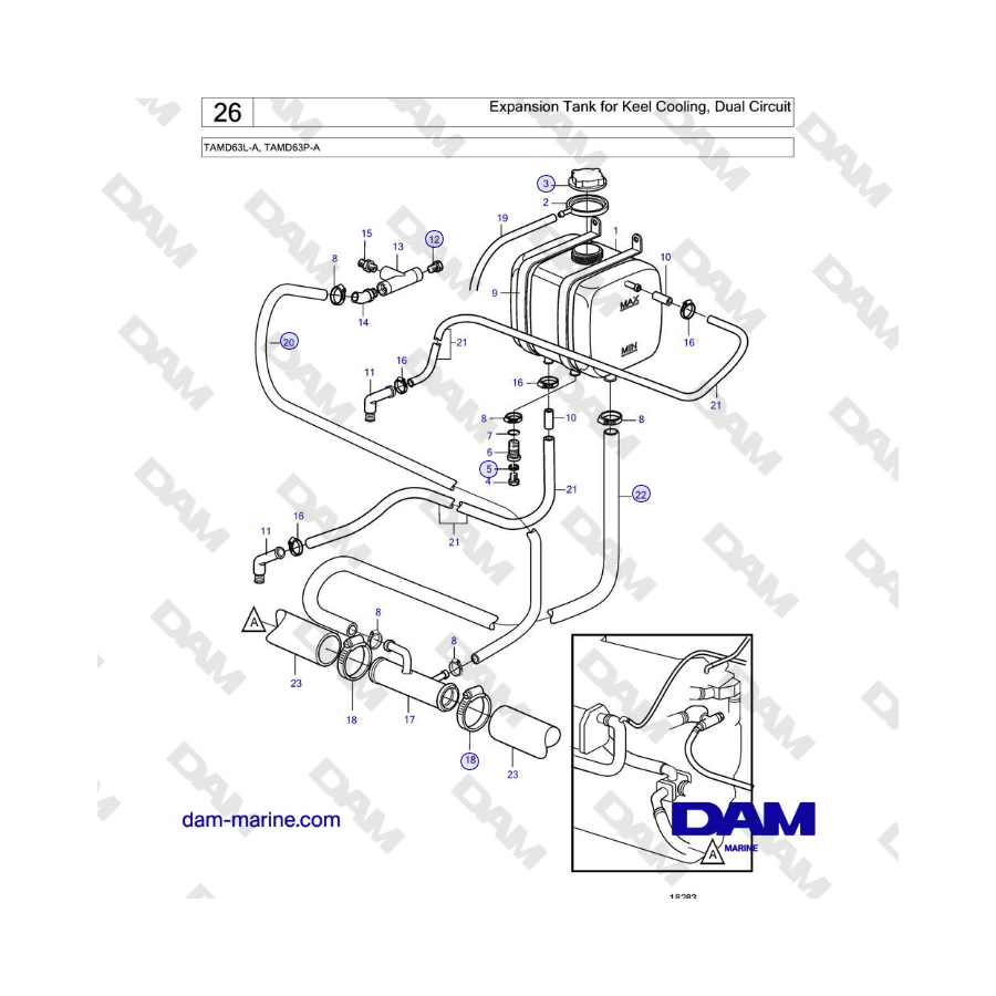 Volvo Penta TAMD63L-A, TAMD63P-A - Expansion Tank for Keel Cooling, Dual Circuit 