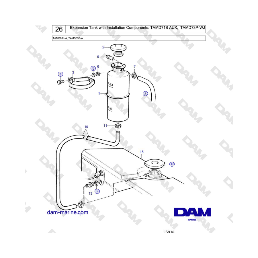 Volvo Penta TAMD63L-A, TAMD63P-A - Expansion Tank with Installation Components