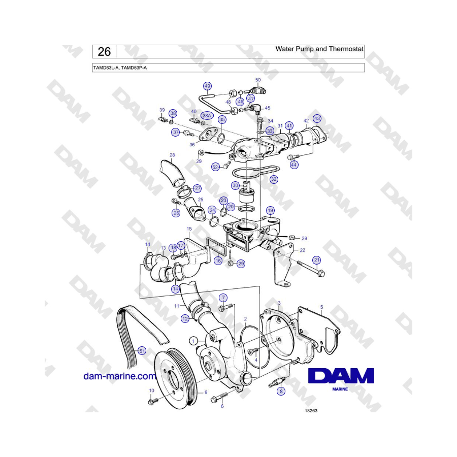 Volvo Penta TAMD63L-A, TAMD63P-A - Water Pump and Thermostat 