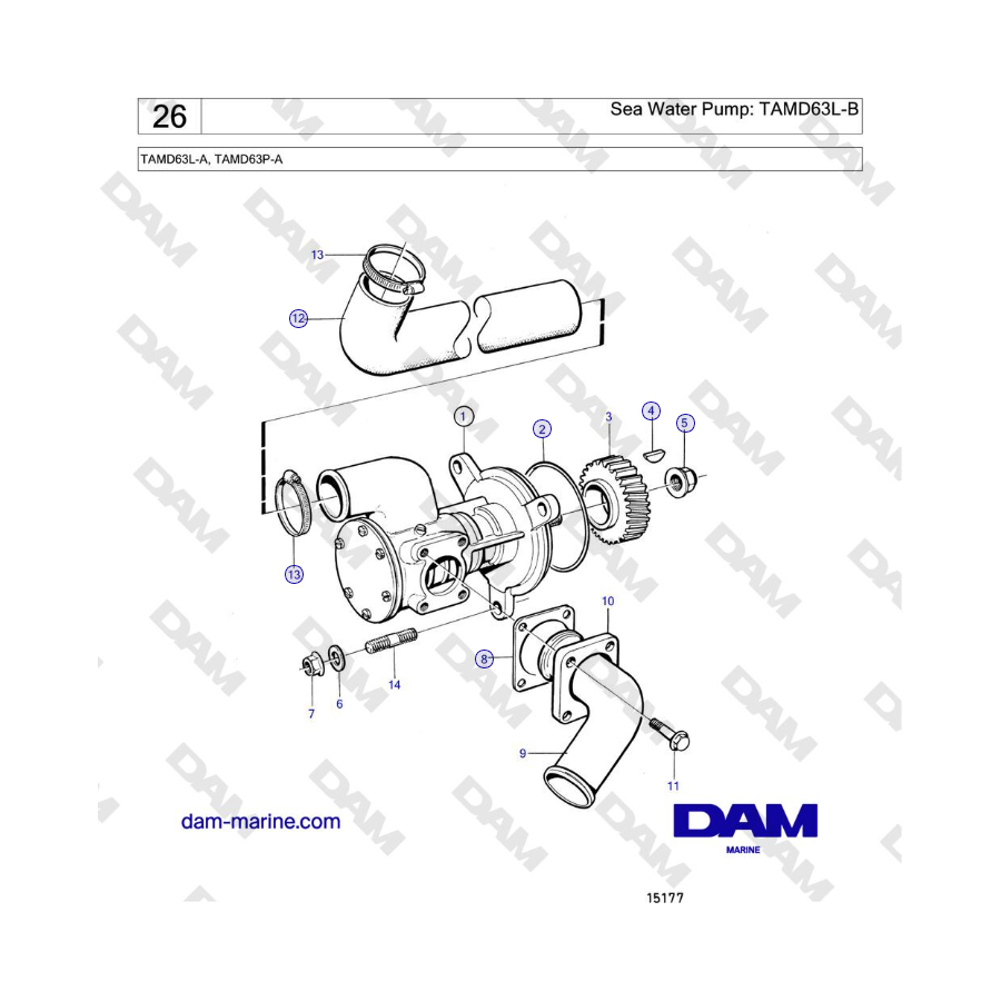 Volvo Penta TAMD63L-A, TAMD63P-A - Sea Water Pump: TAMD63L-B