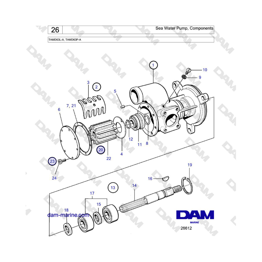 Volvo Penta TAMD63L-A, TAMD63P-A - Sea Water Pump, Components