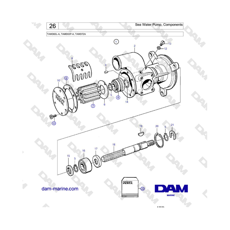 Volvo Penta TAMD63L-A, TAMD63P-A, TAMD72A - Sea Water Pump, Components