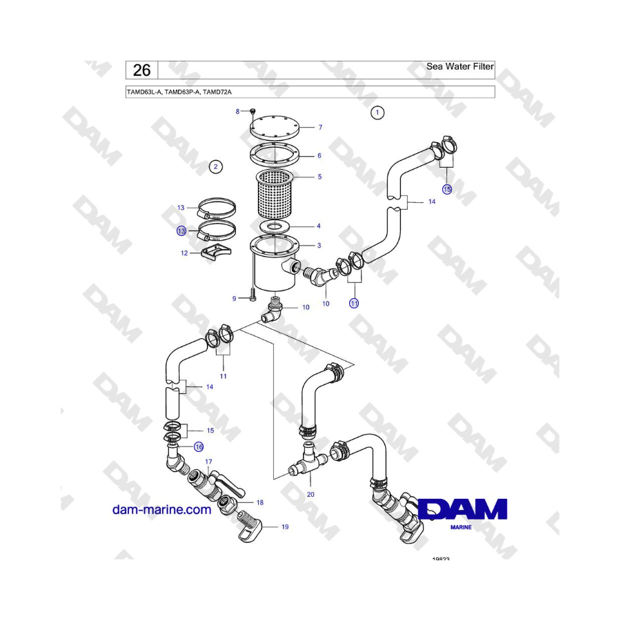 Volvo Penta TAMD63L-A, TAMD63P-A, TAMD72A - Sea Water Filter