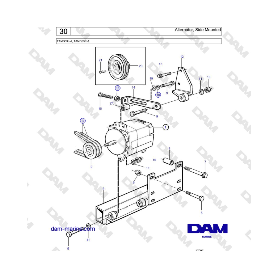 Volvo Penta TAMD63L-A, TAMD63P-A - Alternator, Side Mounted