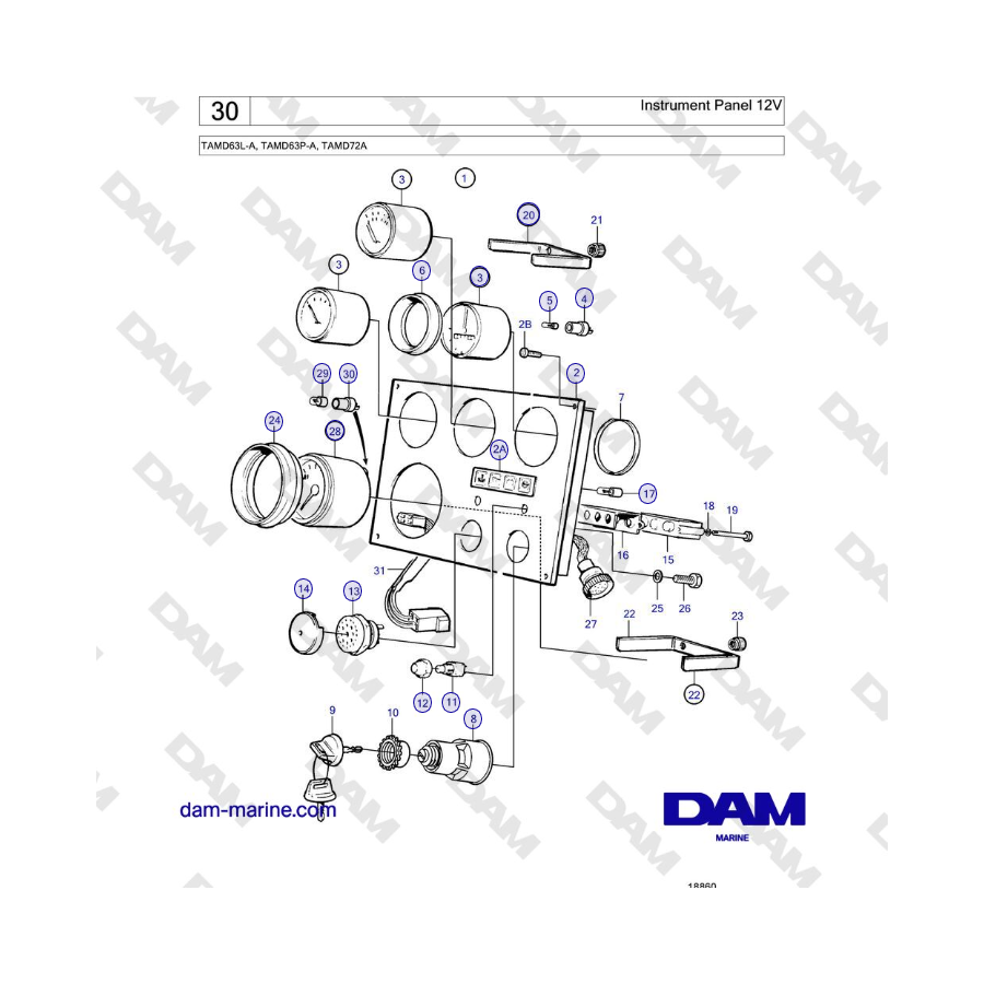 Volvo Penta TAMD63L-A, TAMD63P-A, TAMD72A - Instrument Panel 12V