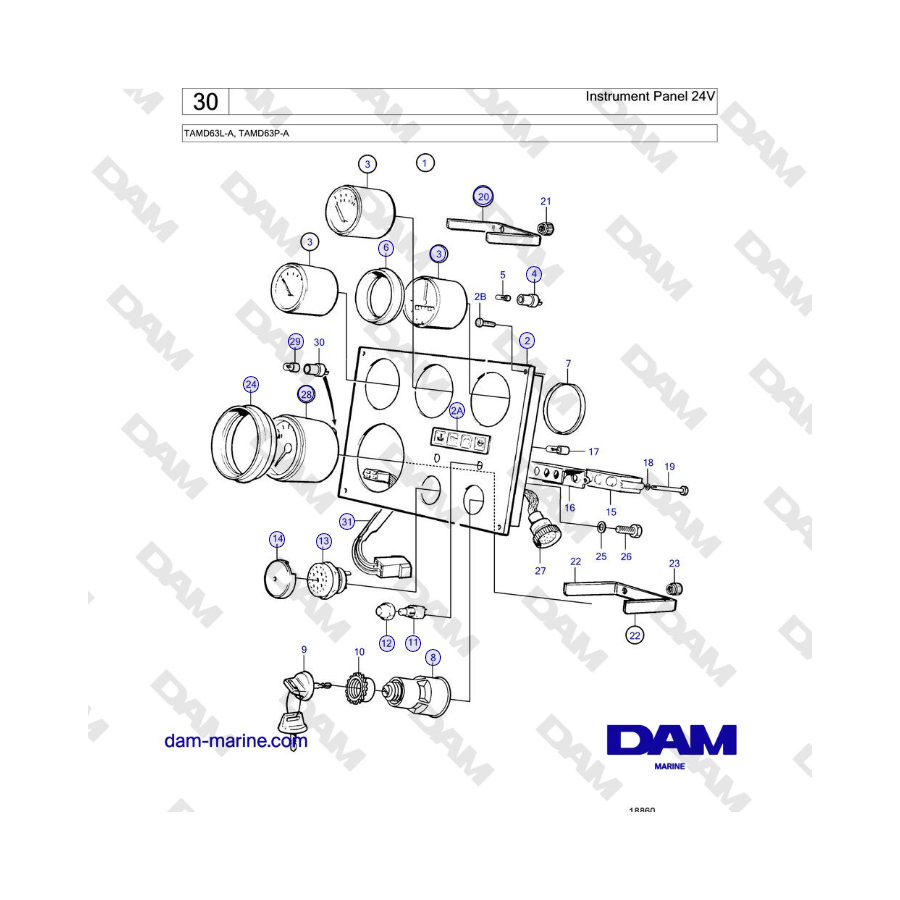 Volvo Penta TAMD63L-A, TAMD63P-A - Instrument Panel 24V 