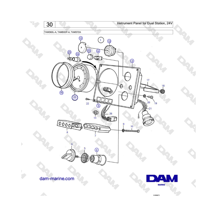 Volvo Penta TAMD63L-A, TAMD63P-A, TAMD72A - Instrument Panel For Dual ...