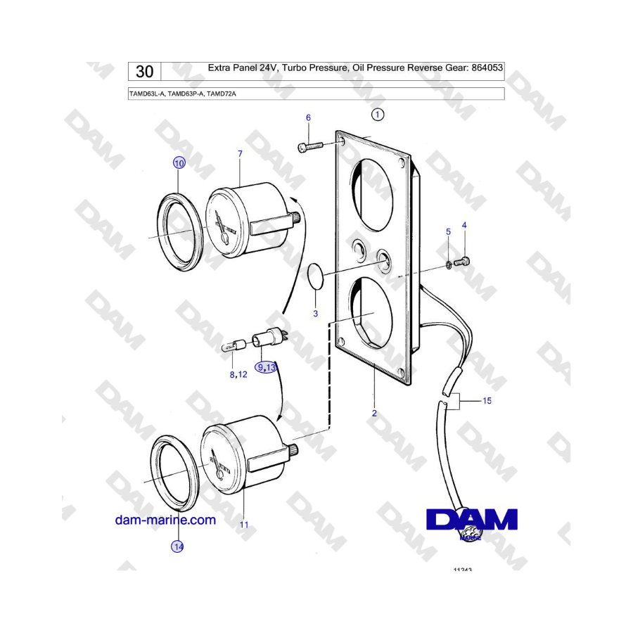 Volvo Penta TAMD63L-A, TAMD63P-A, TAMD72A - Extra Panel 24V, Turbo Pressure, Oil Pressure Reverse Gear