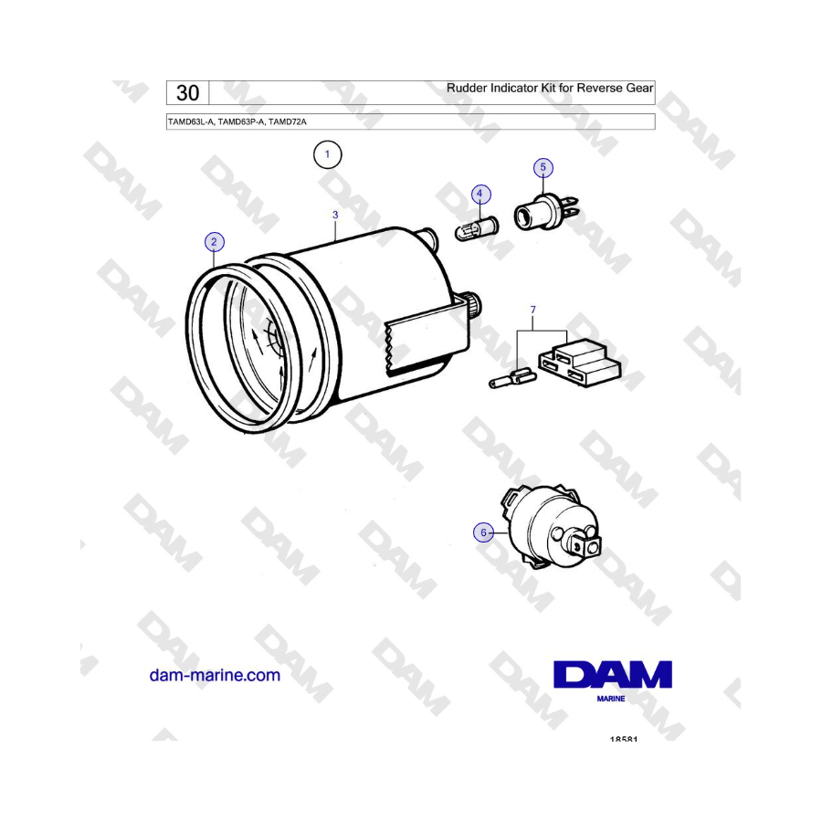 Volvo Penta TAMD63L-A, TAMD63P-A, TAMD72A - Rudder Indicator Kit for Reverse Gear