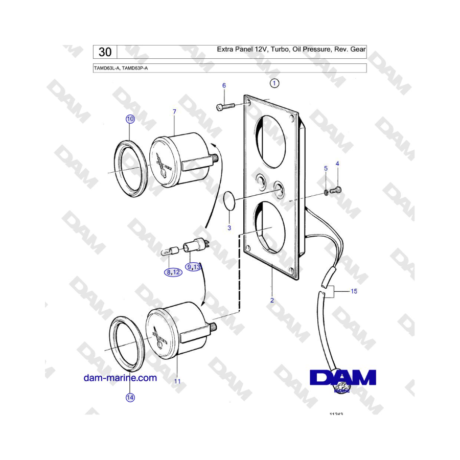 Volvo Penta TAMD63L-A, TAMD63P-A - Extra Panel 12V, Turbo, Oil Pressure, Rev. Gear