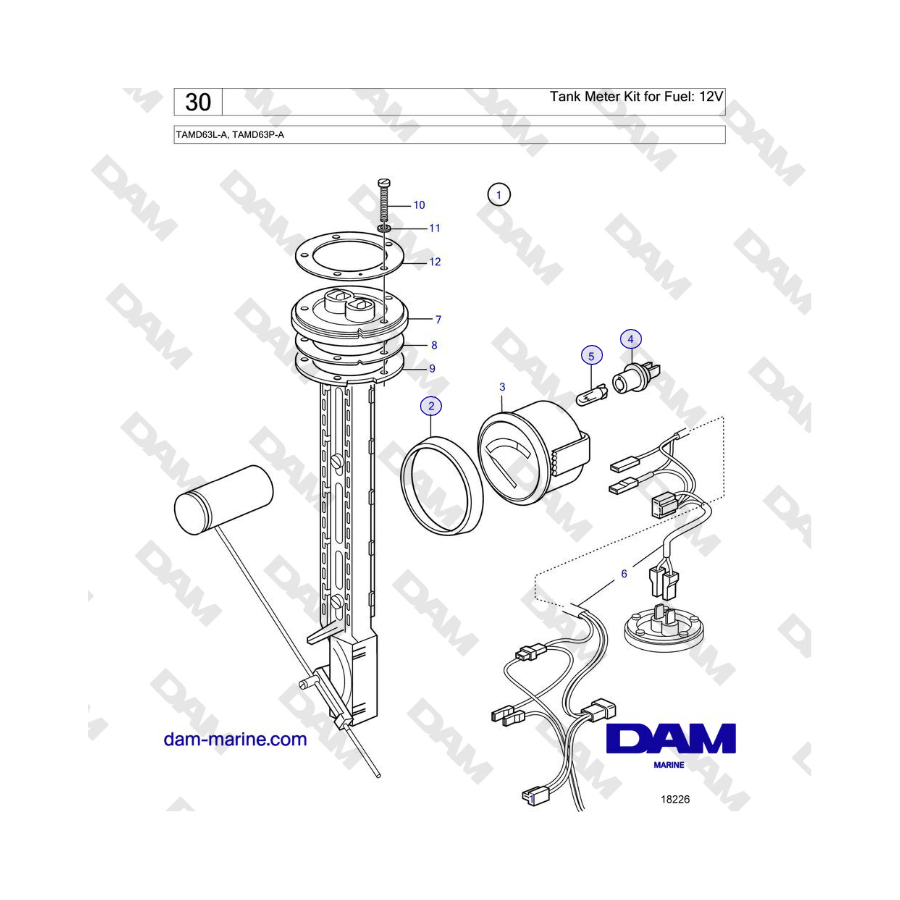 Volvo Penta TAMD63L-A, TAMD63P-A - Tank Meter Kit for Fuel: 12V 