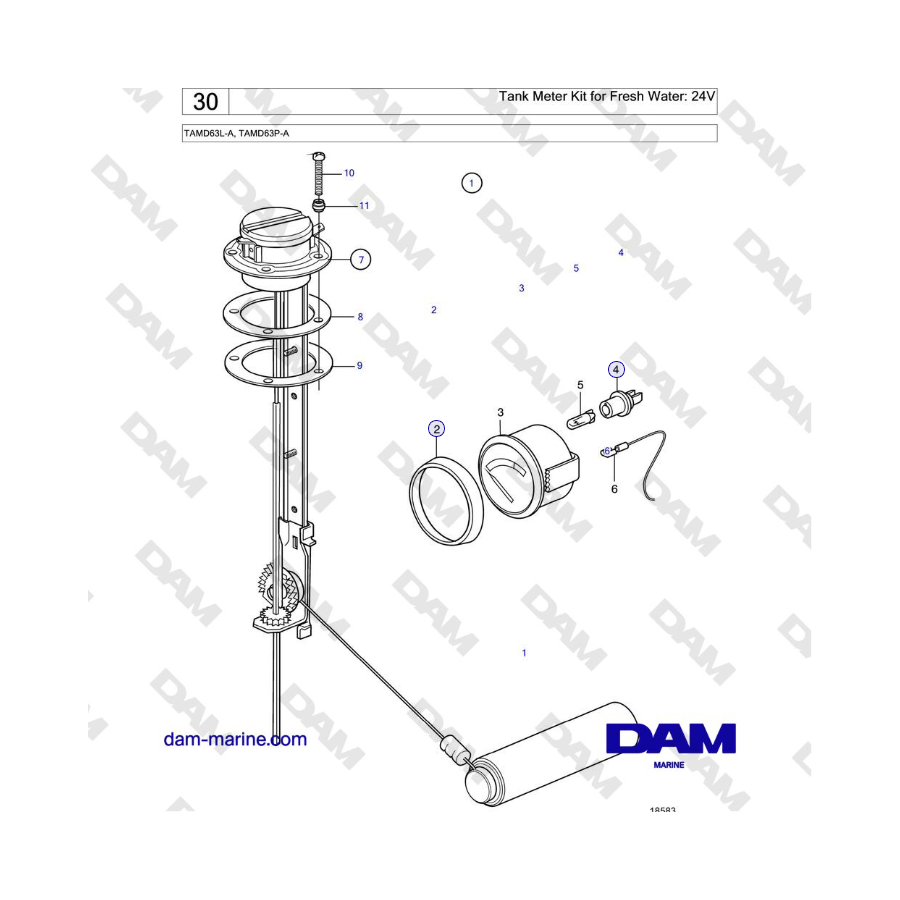 Volvo Penta TAMD63L-A, TAMD63P-A - Tank Meter Kit for Fresh Water: 24V