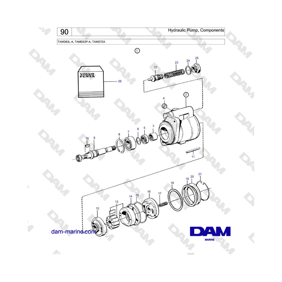 Volvo Penta TAMD63L-A, TAMD63P-A, TAMD72A - Hydraulic Pump, Components