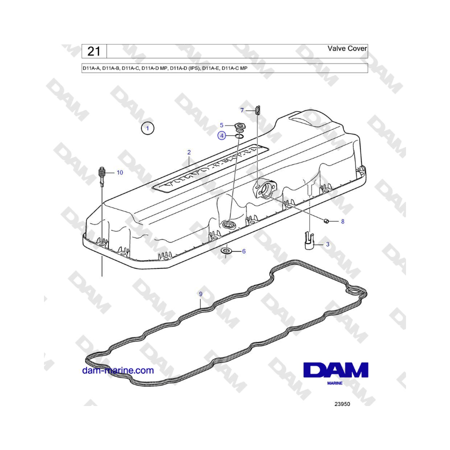 Volvo Penta D11A-A, D11A-B, D11A-C, D11A-D MP, D11A-D (IPS), D11A-E, D11A-C MP - Valve Cover