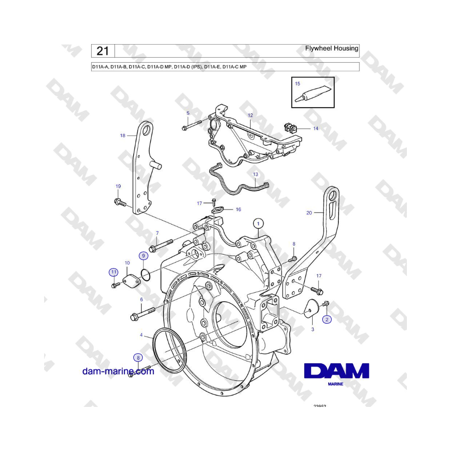 Volvo Penta D11A-A, D11A-B, D11A-C, D11A-D MP, D11A-D (IPS), D11A-E, D11A-C MP - Flywheel Housing