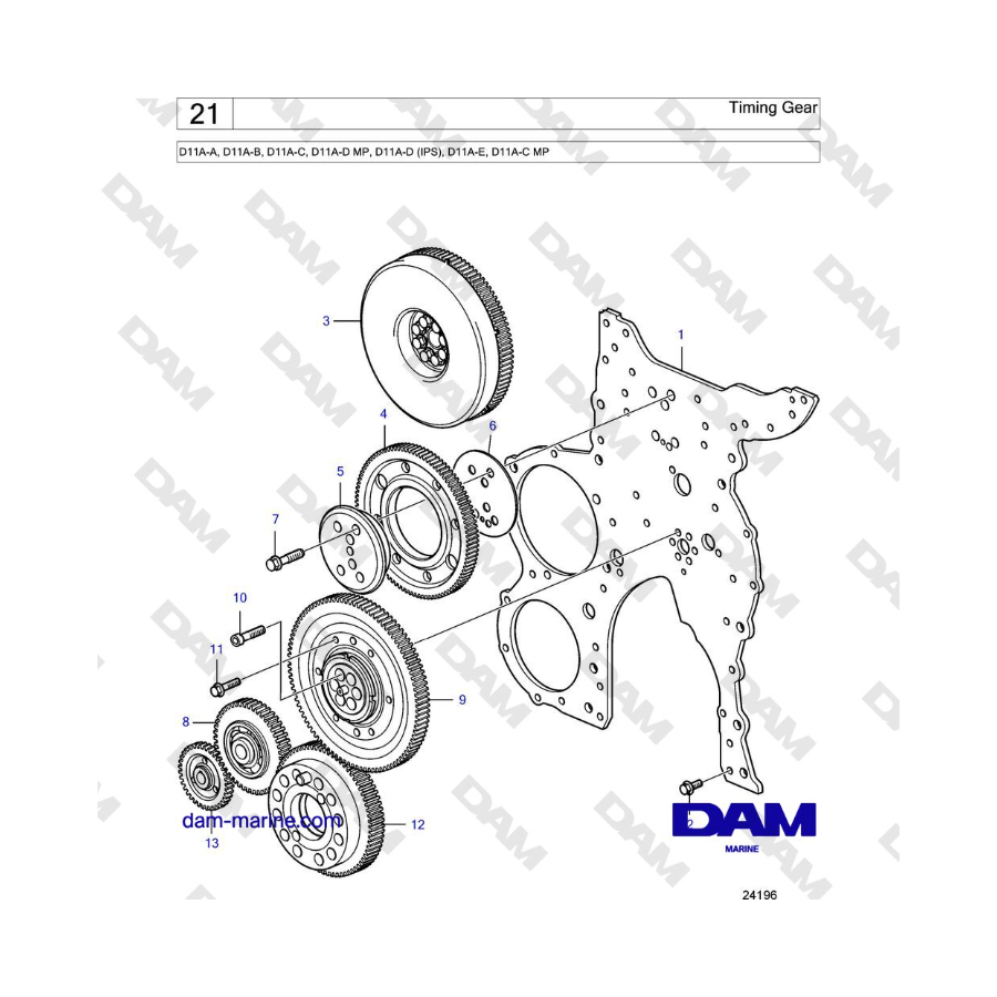 Volvo Penta D11A-A, D11A-B, D11A-C, D11A-D MP, D11A-D (IPS), D11A-E, D11A-C MP - Timing Gear