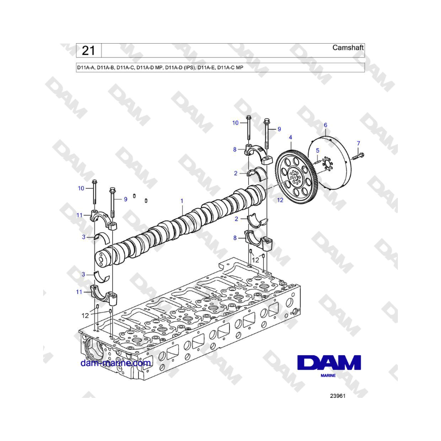 Volvo Penta D11A-A, D11A-B, D11A-C, D11A-D MP, D11A-D (IPS), D11A-E, D11A-C MP - Camshaft