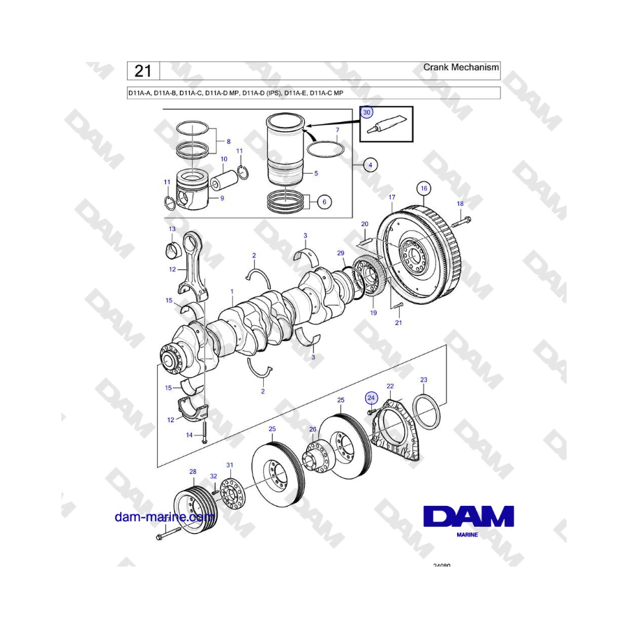 Volvo Penta D11A-A, D11A-B, D11A-C, D11A-D MP, D11A-D (IPS), D11A-E, D11A-C MP - Crank Mechanism