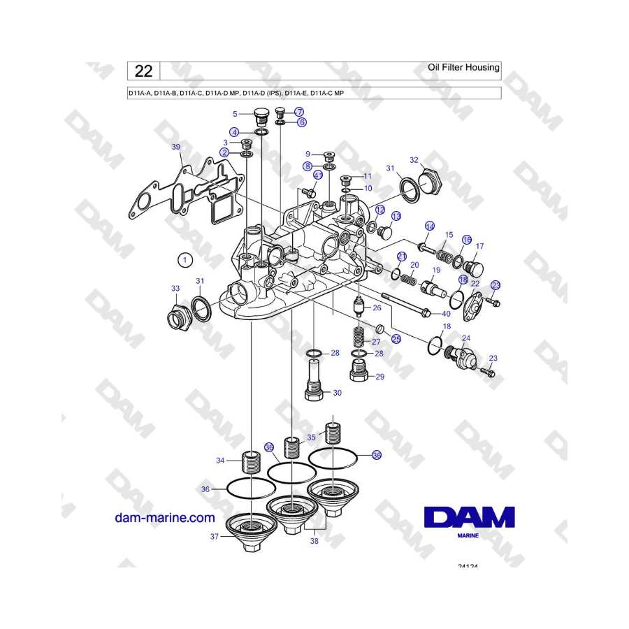 Volvo Penta D11A-A, D11A-B, D11A-C, D11A-D MP, D11A-D (IPS), D11A-E, D11A-C MP - Oil Filter Housing 