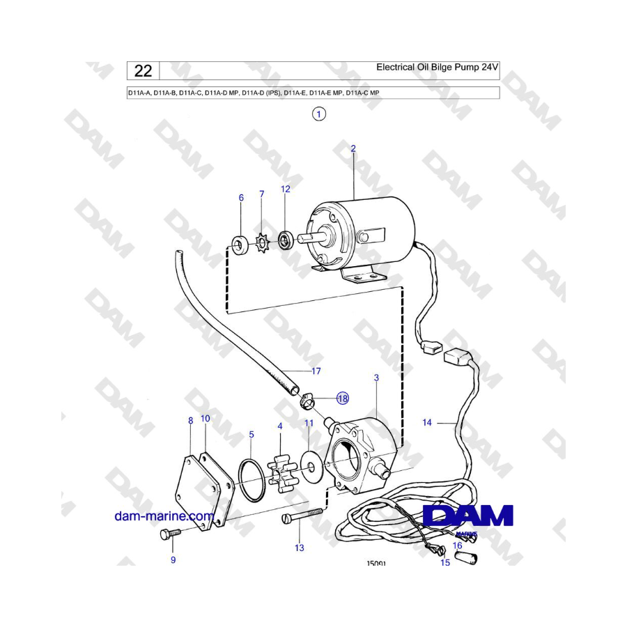 Volvo Penta D11A-A, D11A-B, D11A-C, D11A-D MP, D11A-D (IPS), D11A-E, D11A-E MP, D11A-C MP - Electrical Oil Bilge Pump 24V