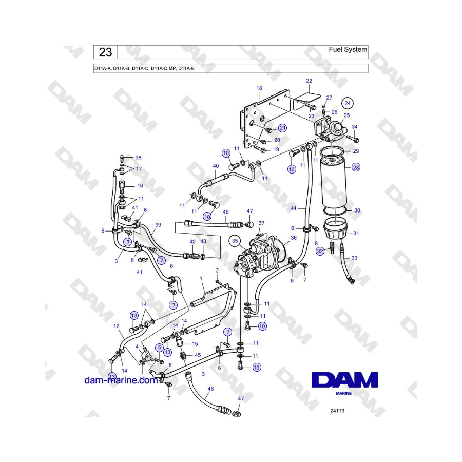 Volvo Penta D11A-A, D11A-B, D11A-C, D11A-D MP, D11A-E - Fuel System