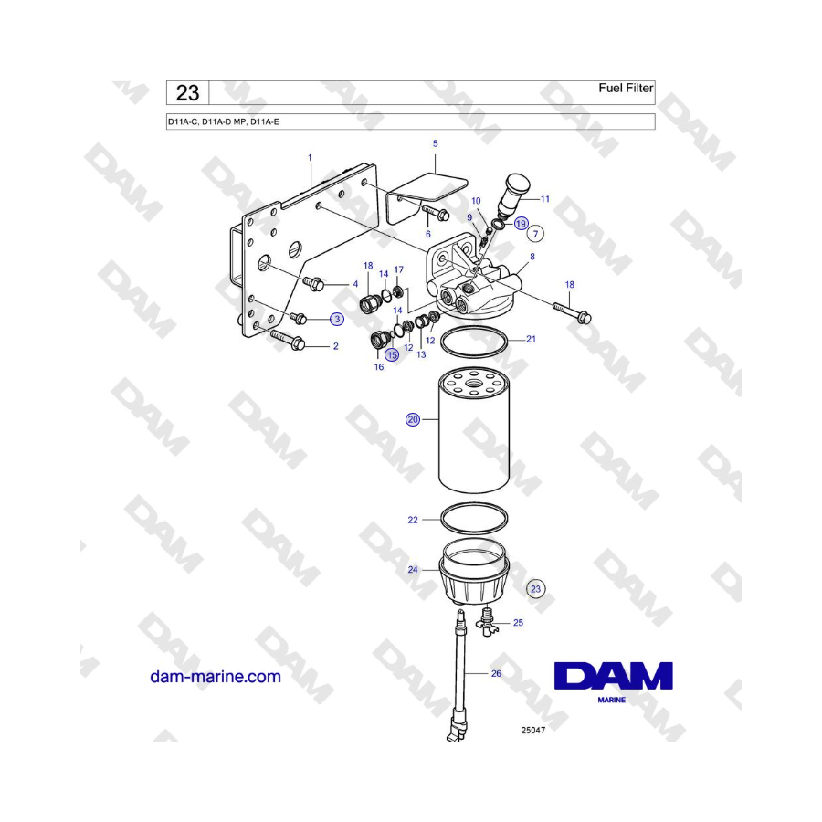 Volvo Penta D11A-C, D11A-D MP, D11A-E - Fuel Filter