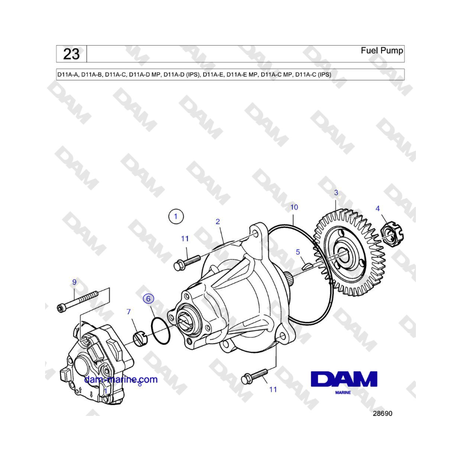 Volvo Penta D11A-A, D11A-B, D11A-C, D11A-D MP, D11A-D (IPS), D11A-E, D11A-E MP, D11A-C MP, D11A-C (IPS) - Fuel Pump