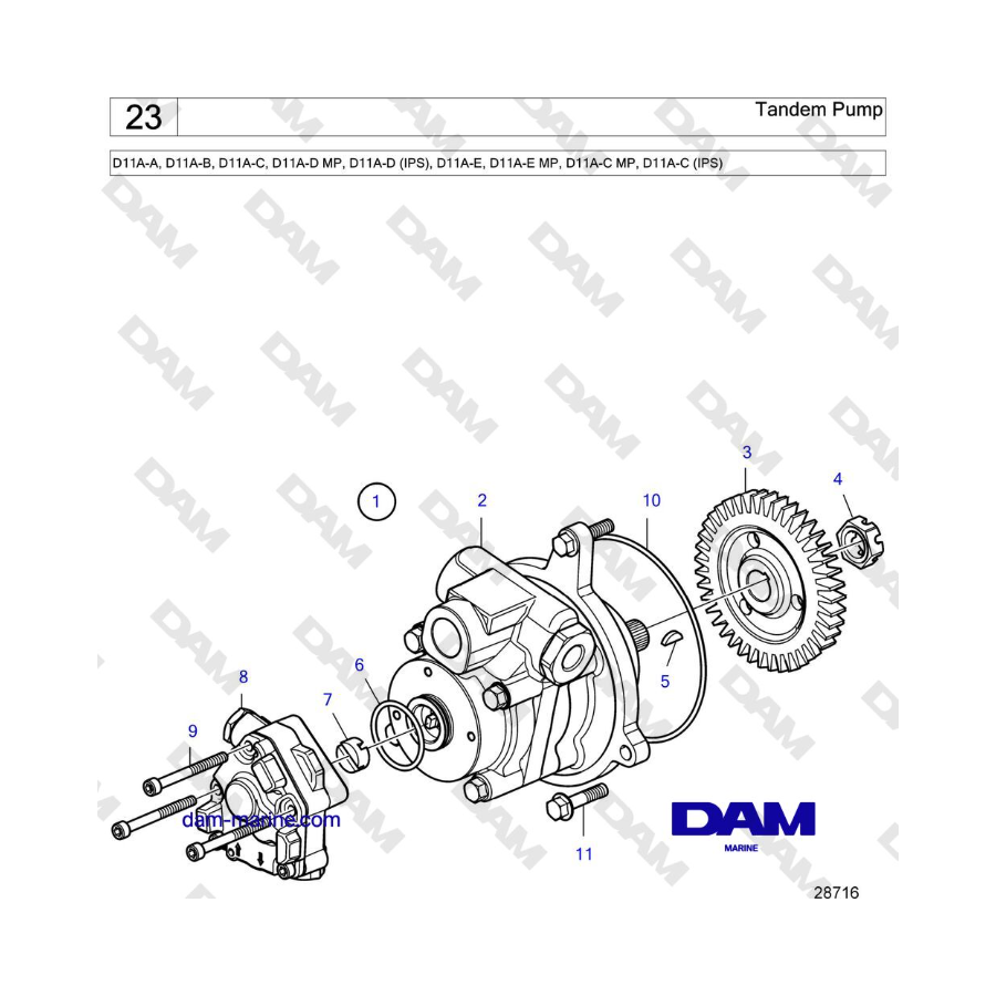 Volvo Penta D11A-A, D11A-B, D11A-C, D11A-D MP, D11A-D (IPS), D11A-E, D11A-E MP, D11A-C MP, D11A-C (IPS) - Tandem Pump