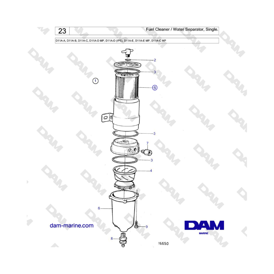 Volvo Penta D11A-A, D11A-B, D11A-C, D11A-D MP, D11A-D (IPS), D11A-E, D11A-E MP, D11A-C MP - Fuel Cleaner / Water Separator