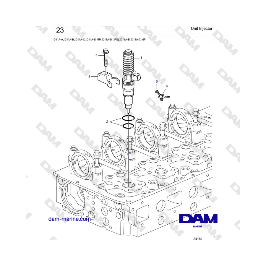 Volvo Penta D11A-A, D11A-B, D11A-C, D11A-D MP, D11A-D (IPS), D11A-E, D11A-C MP - Unit Injector 