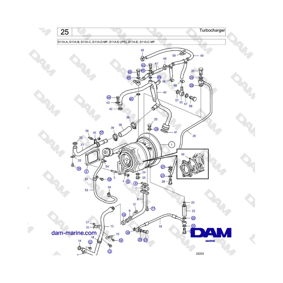 Volvo Penta D11A-A, D11A-B, D11A-C, D11A-D MP, D11A-D (IPS), D11A-E, D11A-C MP - Turbocharger 