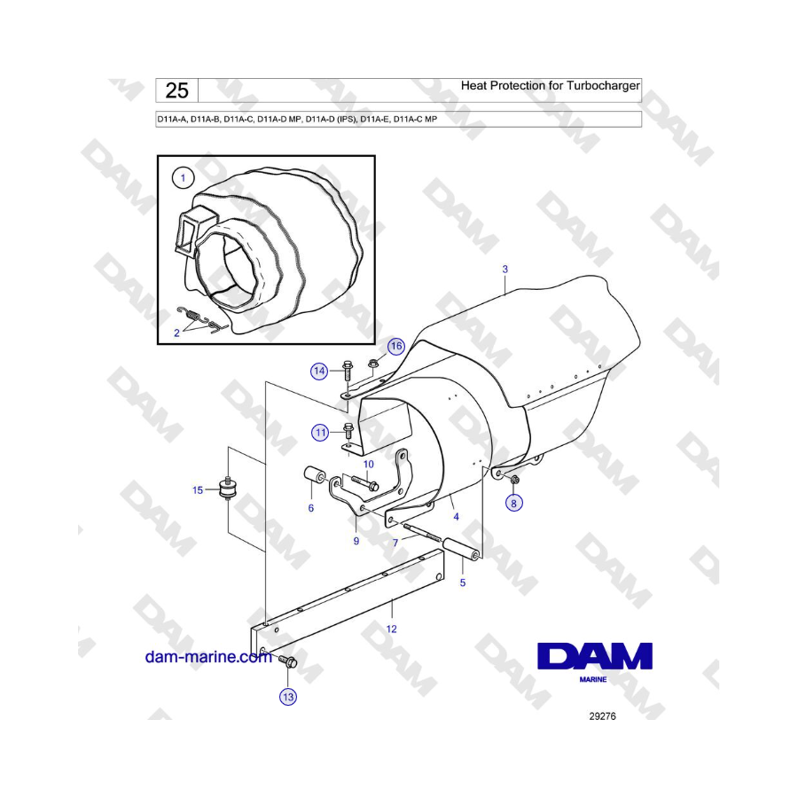 Volvo Penta D11A-A, D11A-B, D11A-C, D11A-D MP, D11A-D (IPS), D11A-E, D11A-C MP - Heat Protection for Turbocharger